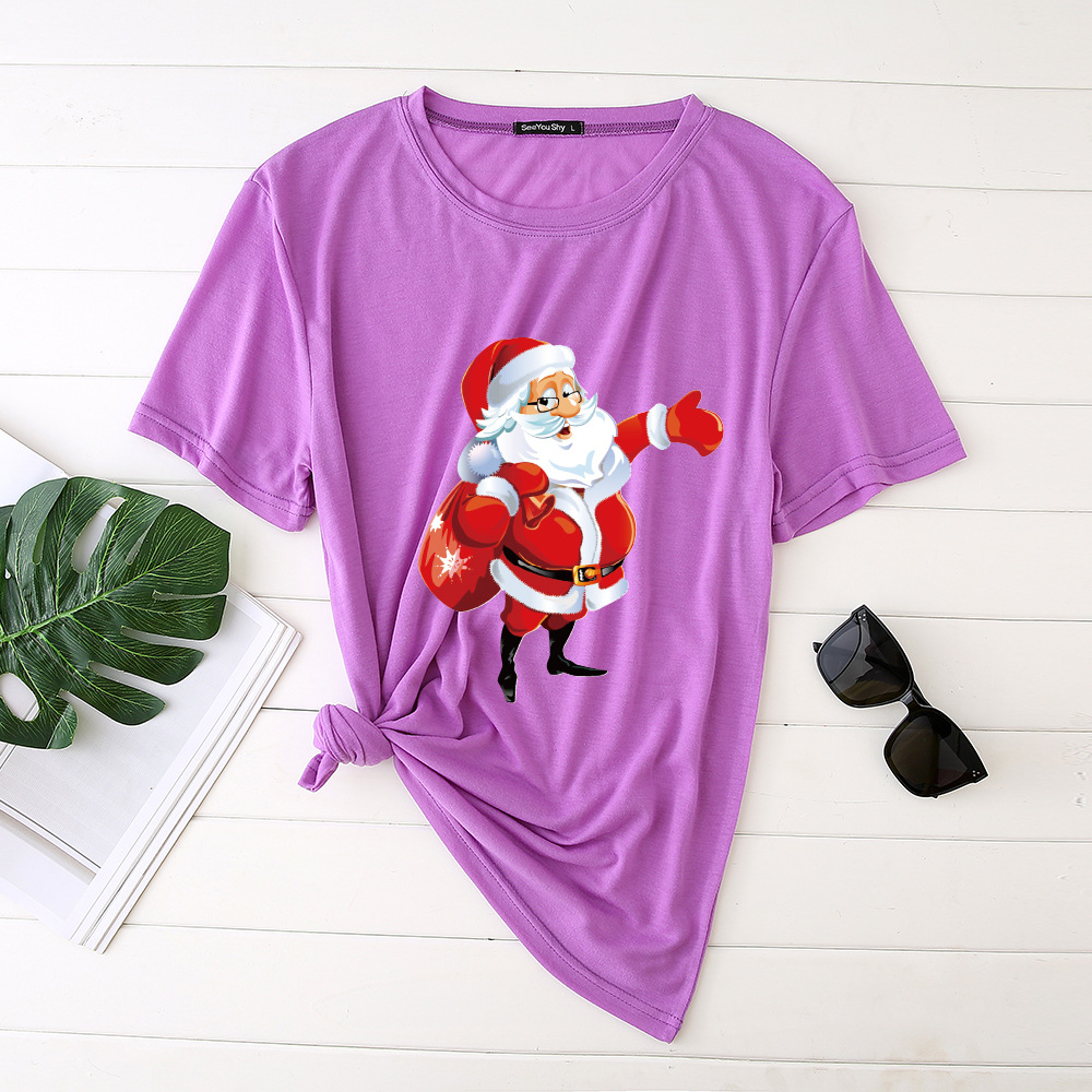 Title 19, Unisex Santa Printed Loose Round Neck T-Shirt C...