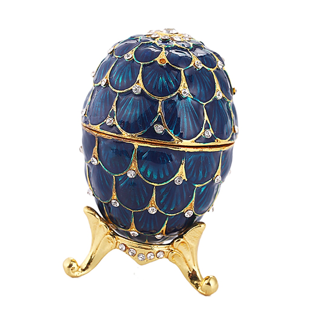 Fancy Color Enamel Easter Egg Stroage Box Crystal Jeweled Trinkets Holder