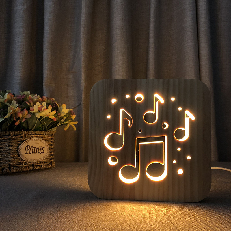 Title 1, USB Warm Color 3D Wooden LED Atmosphere Light c...