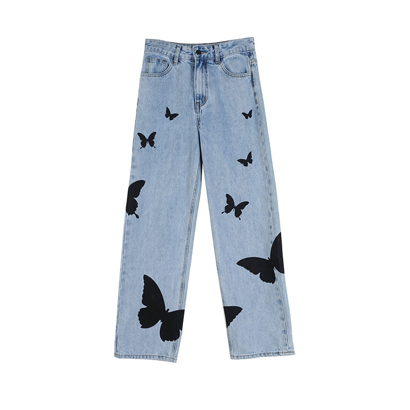 Title 5, Womens Butterfly Light Color Jeans Straight Wi...