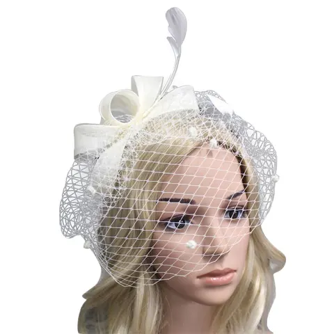 Chapeau de mariée avec plumes, Clip, plumes, pour dames, courses de jour, fête de mariage, diadème en maille, accessoires pour cheveux, bijoux