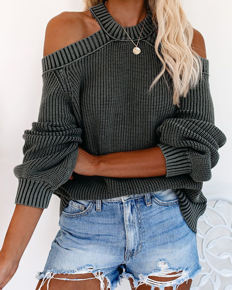 Title 2, Dames trui ronde hals halter off-shoulder, een ...