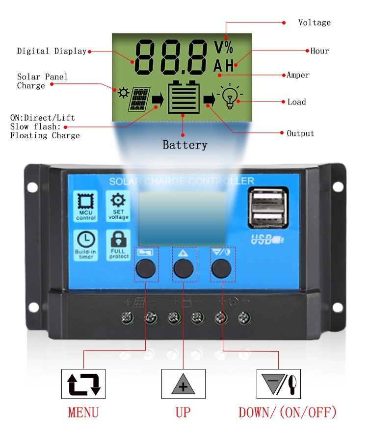 Title 4, Controlador solar LCD de carga e descarga, otim...