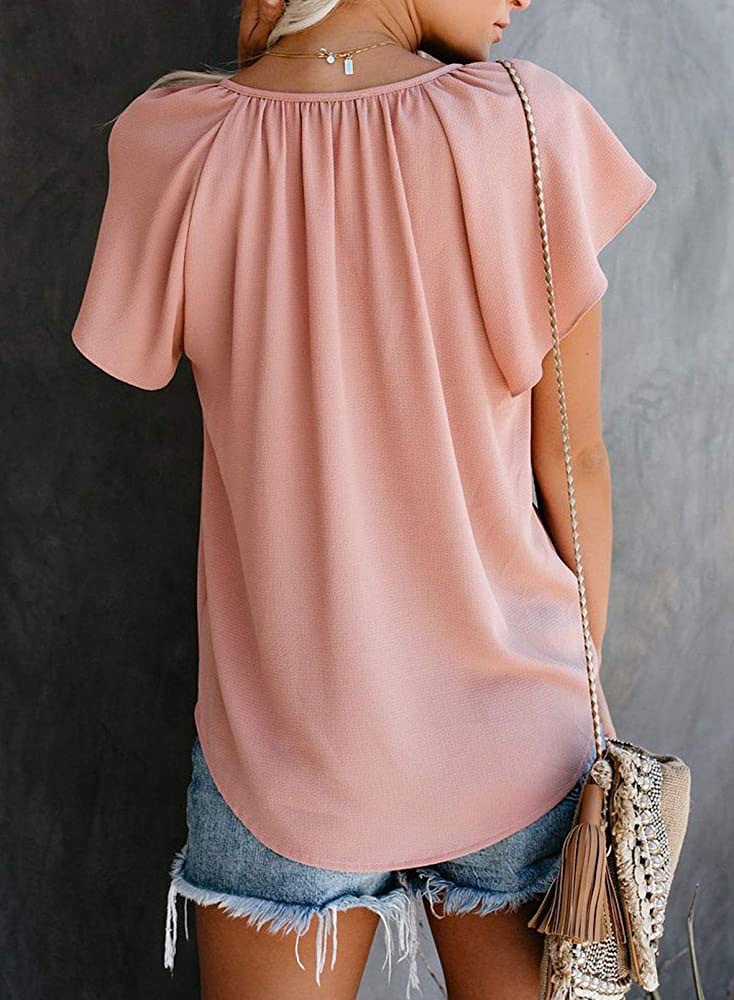 Title 11, Pure Color Casual V-neck Chiffon Shirt Loose An...