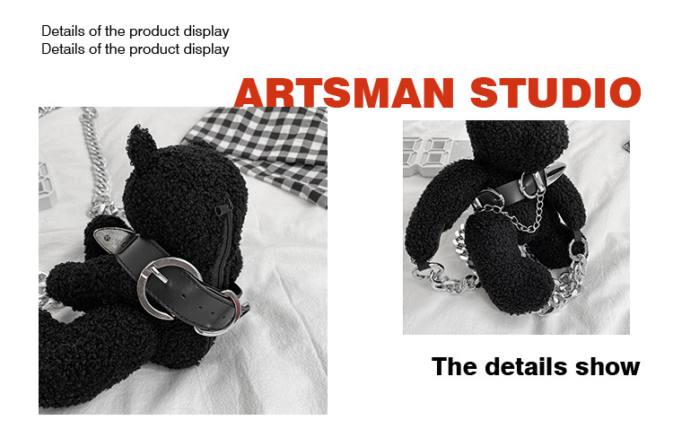 Title 8, Cute Dark One-eyed Bear Mink Plush Chain Messen...