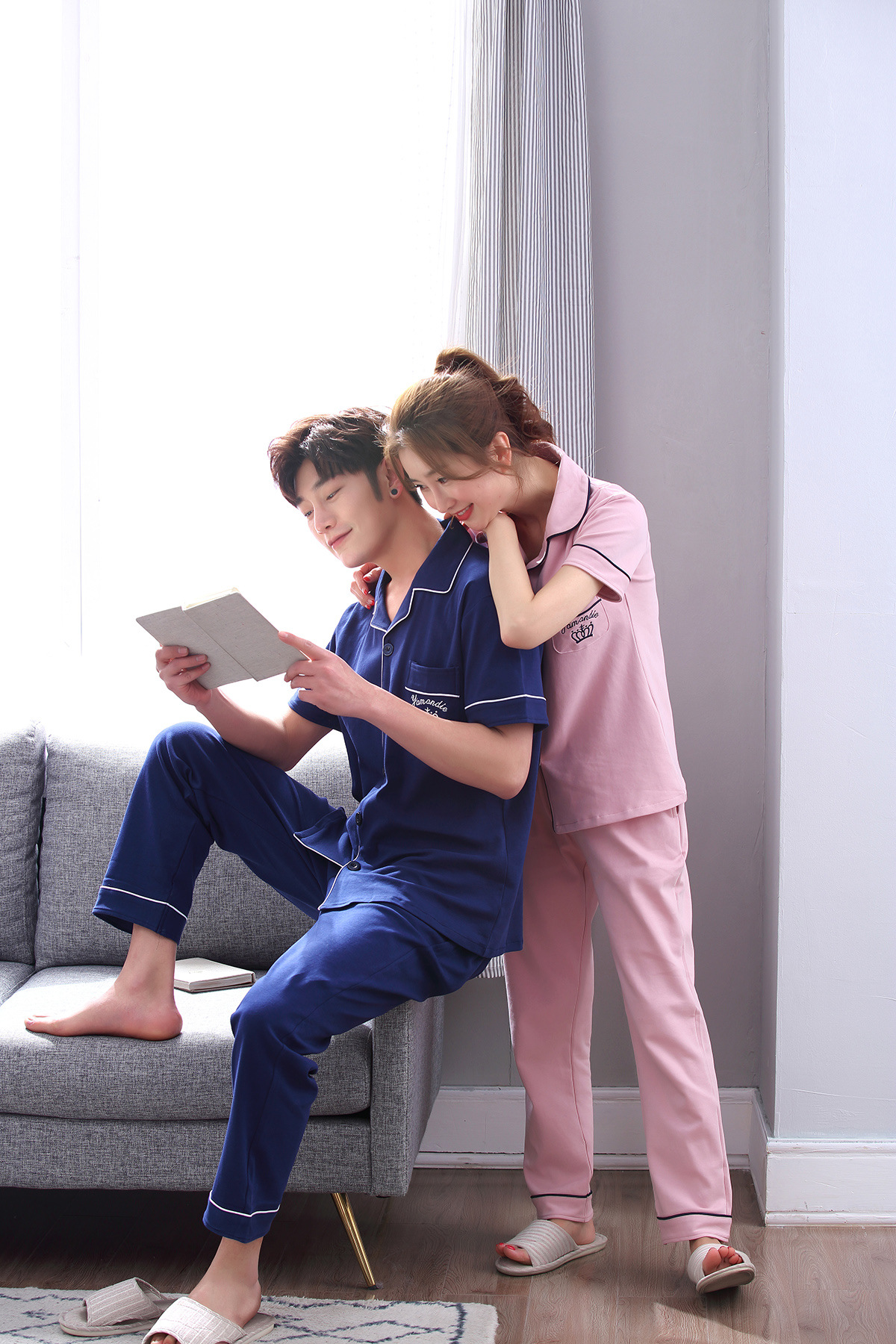 Title 6, Simple Cotton Couple Short Sleeve Pajamas