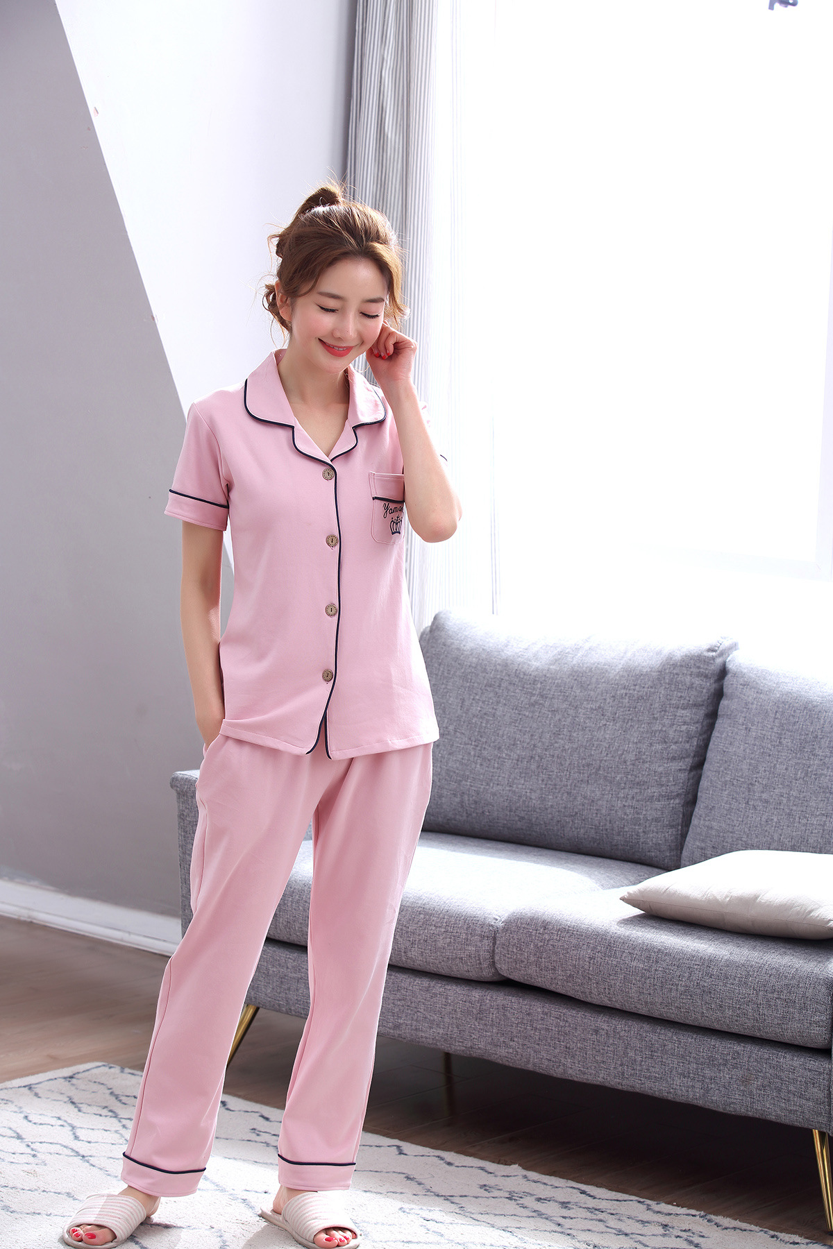 Title 8, Simple Cotton Couple Short Sleeve Pajamas