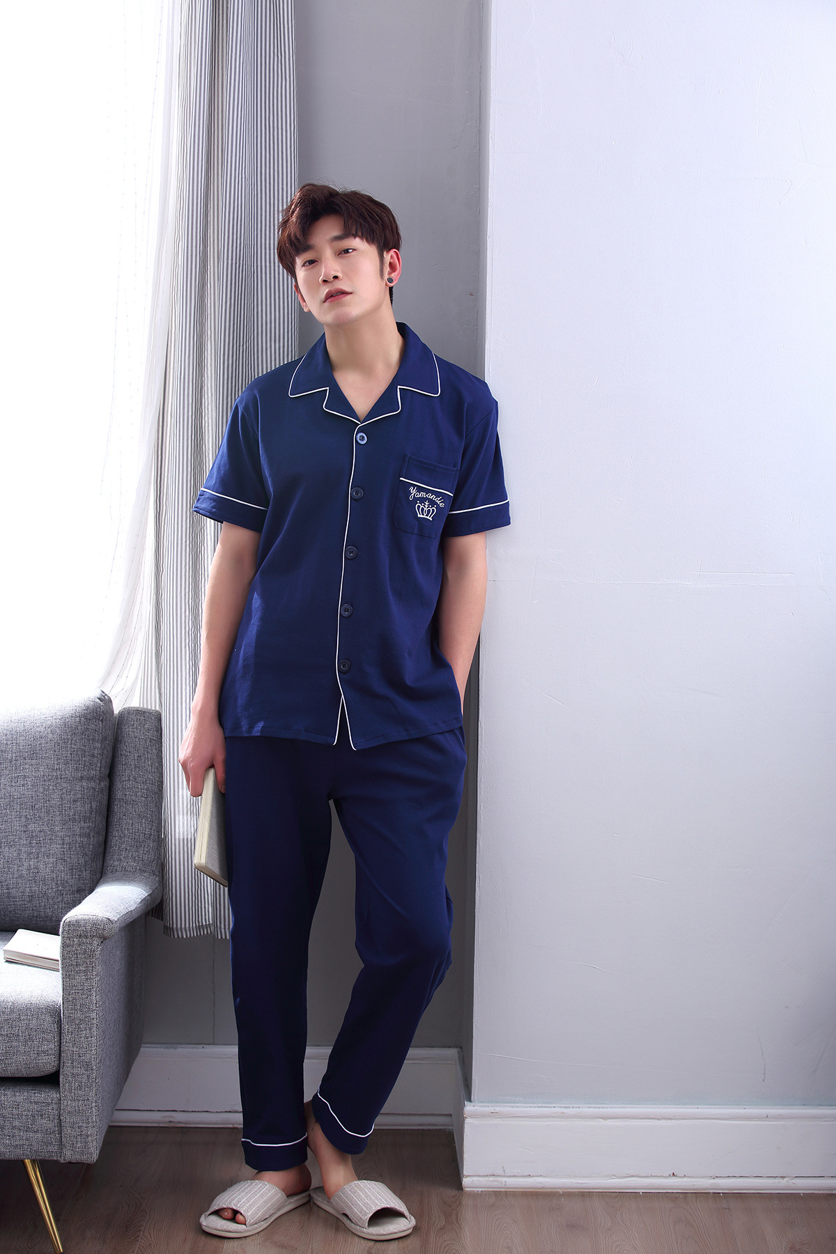 Title 12, Simple Cotton Couple Short Sleeve Pajamas