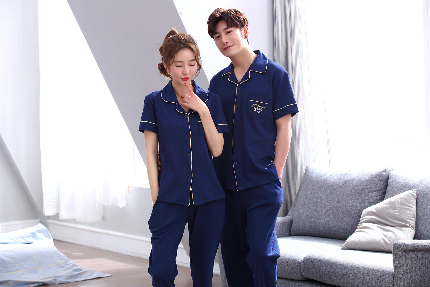 Title 16, Simple Cotton Couple Short Sleeve Pajamas