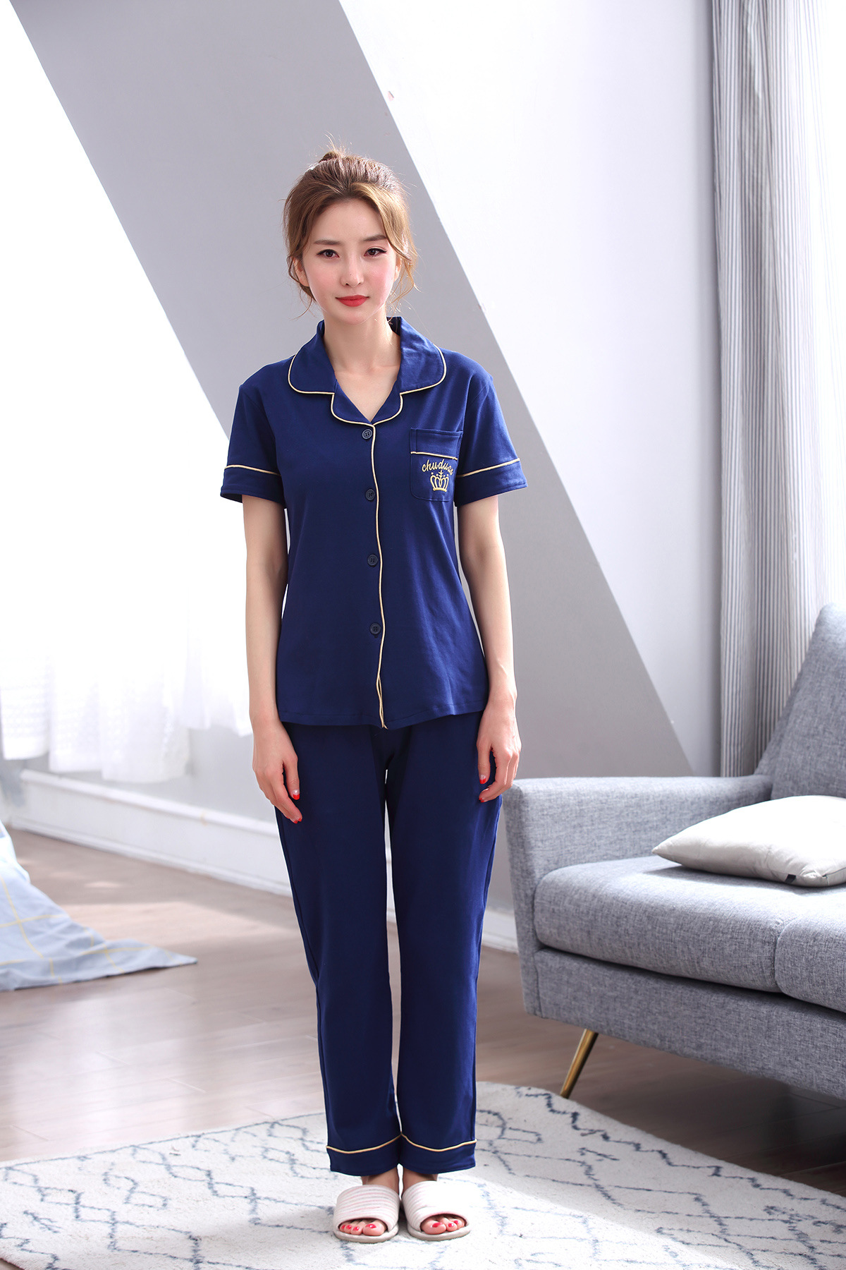 Title 22, Simple Cotton Couple Short Sleeve Pajamas