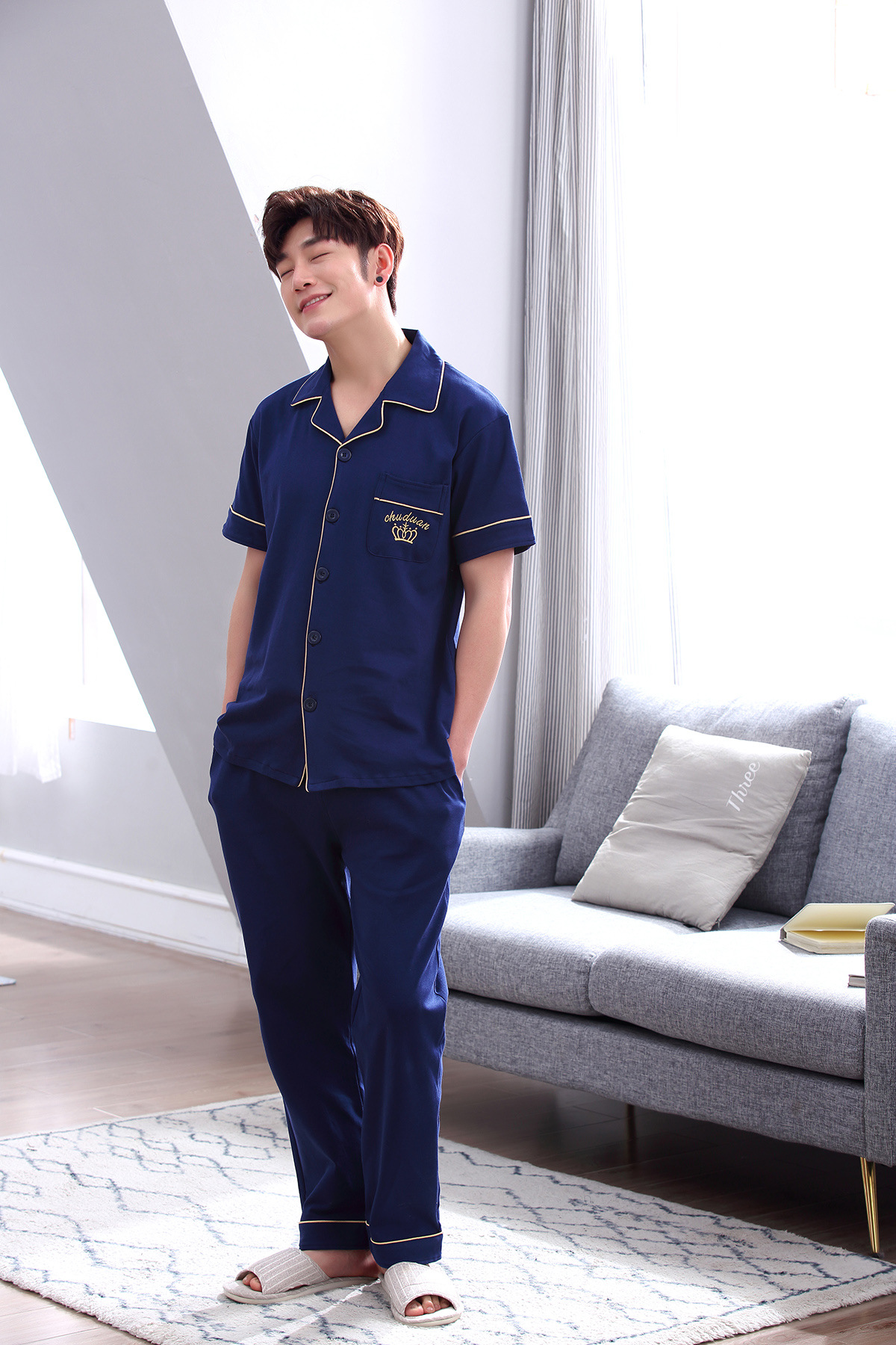 Title 24, Simple Cotton Couple Short Sleeve Pajamas