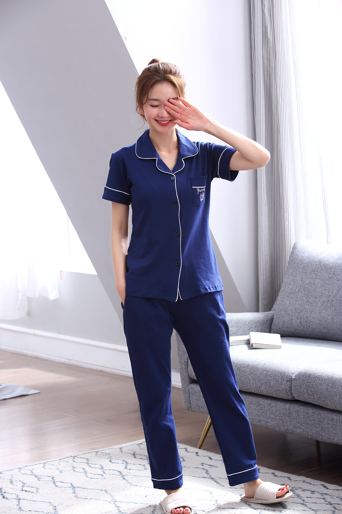 Title 33, Simple Cotton Couple Short Sleeve Pajamas