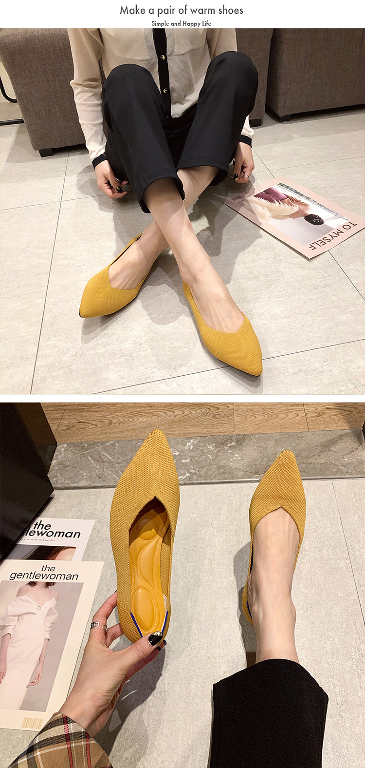 Title 7, Womens Woven Pointed-toe Flat Knit Single Shoe...