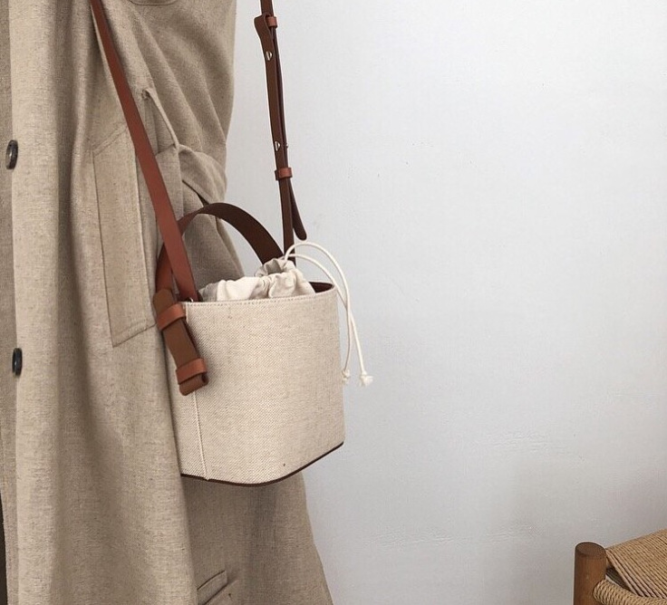 Title 7, Canvas Beach Bucket Bag Hit Color One Shoulder ...