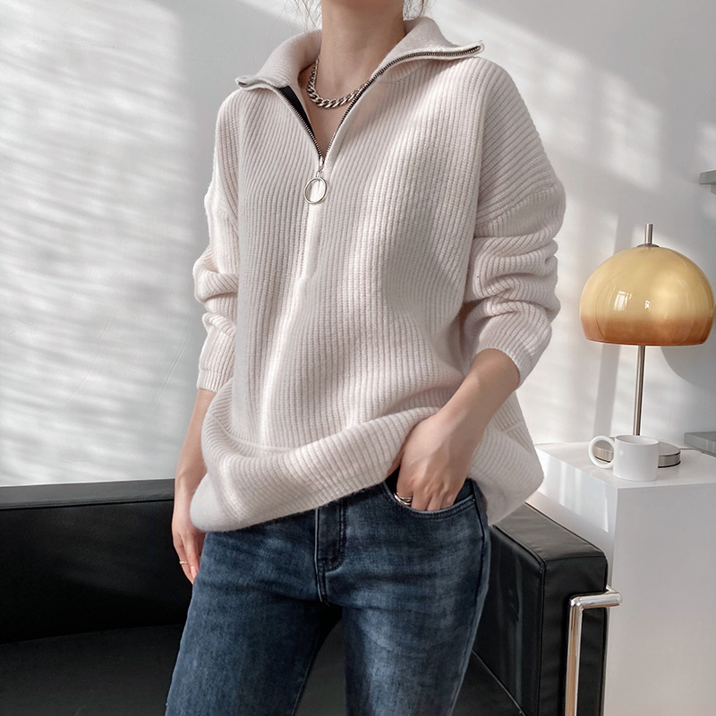 Title 22, High Neck Zipper Lazy Loose Pullover Sweater