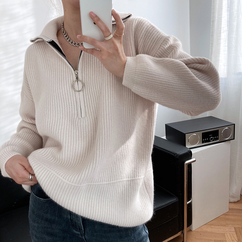 Title 29, High Neck Zipper Lazy Loose Pullover Sweater