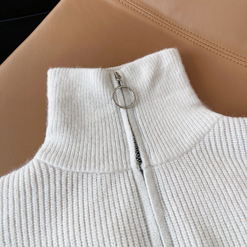 Title 49, High Neck Zipper Lazy Loose Pullover Sweater