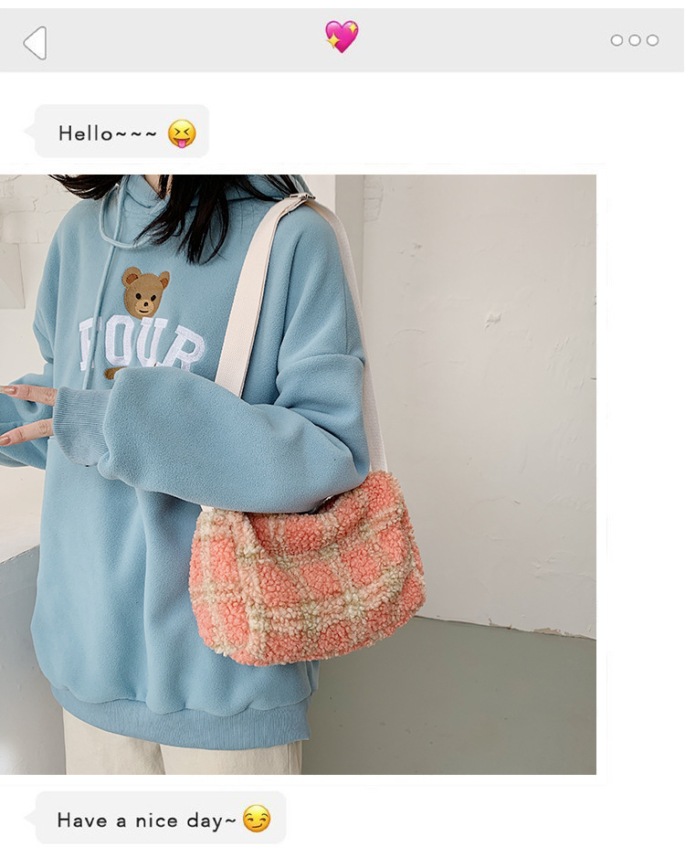 Title 13, Plush Messenger Bag Fashion Cute Small Plaid Pe...