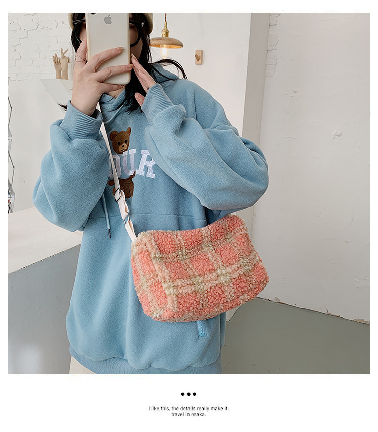 Title 17, Plush Messenger Bag Fashion Cute Small Plaid Pe...