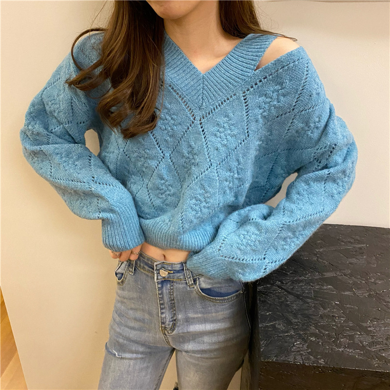 Title 22, Chunky Diamond Jacquard V-Neck Pullover Sweater