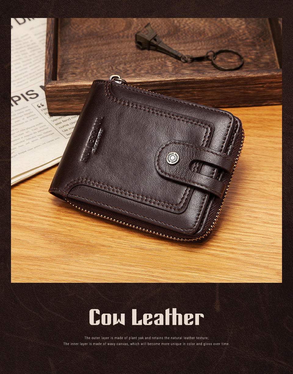 Title 1, Anti-theft Brush Mens Leather Short Wallet, Se...