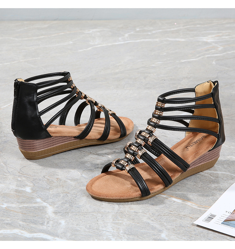 Title 7, Romeinse Sandalen met Sleehak voor Dames Comfor...