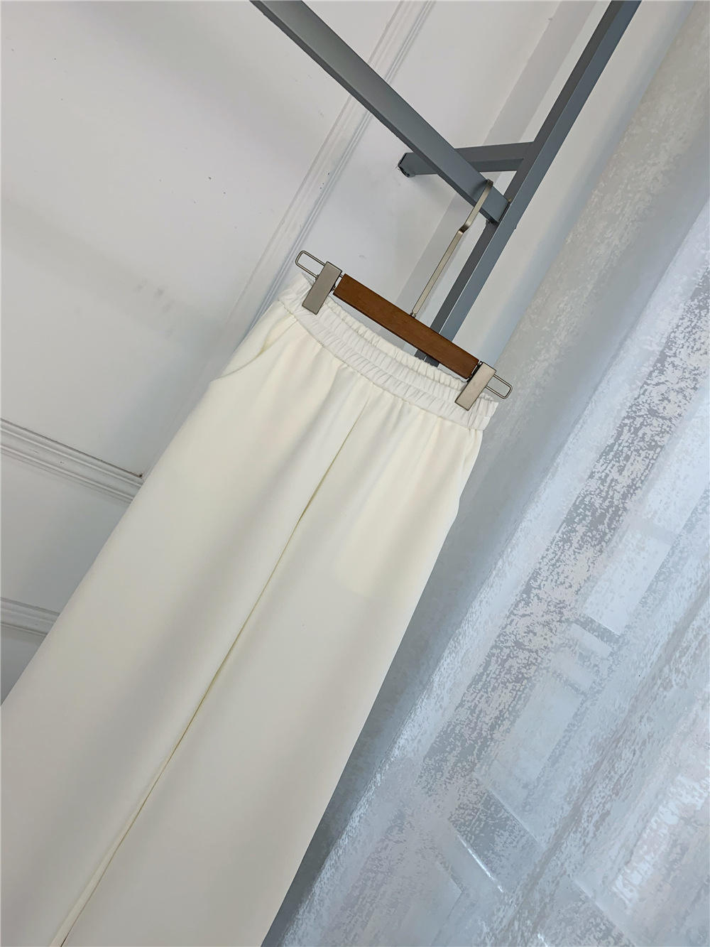 Title 6, Pure Color Loose White Wide-leg Pants Casual Tr...