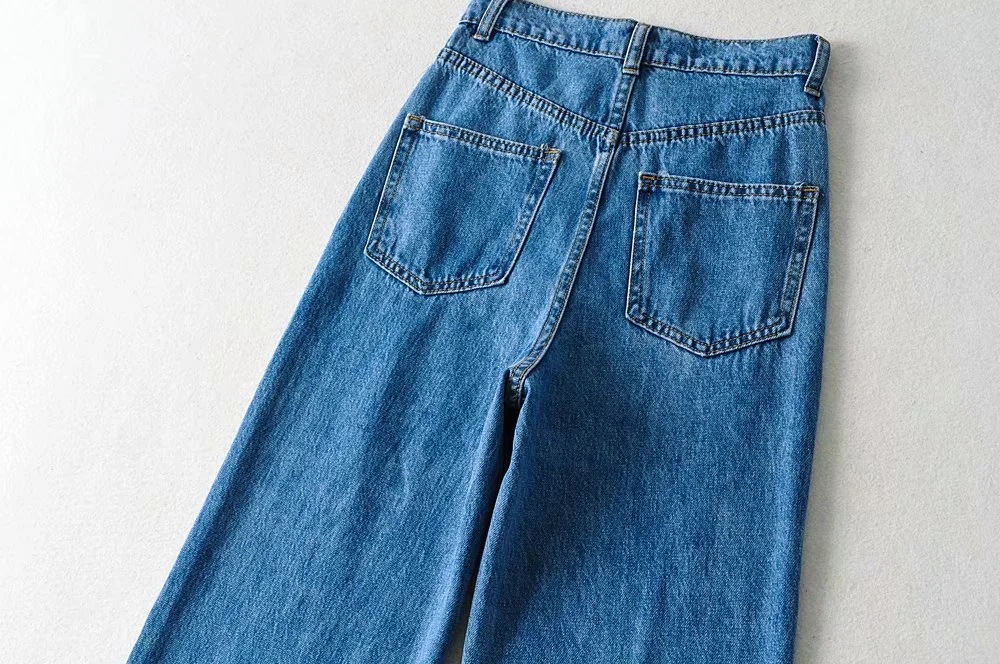 Title 10, High Waisted Raw Edge Wide Leg Mopping Denim Tr...