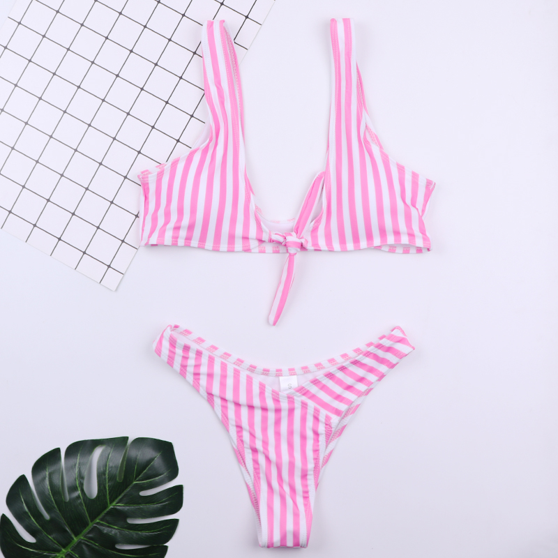 Title 2, Pink striped bikini swimsuit