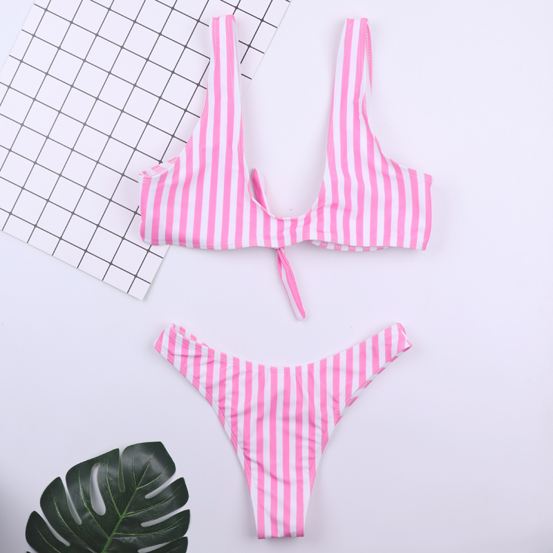 Title 3, Pink striped bikini swimsuit