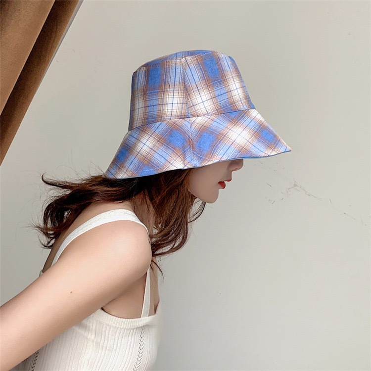 Title 4, Plaid fisherman hat summer literary double-sided