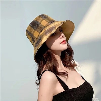 Title 15, Plaid fisherman hat summer literary double-sided