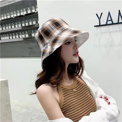 Title 17, Plaid fisherman hat summer literary double-sided