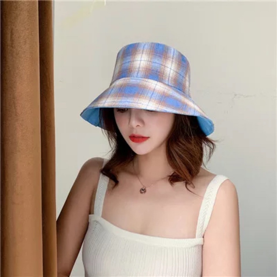 Title 18, Plaid fisherman hat summer literary double-sided