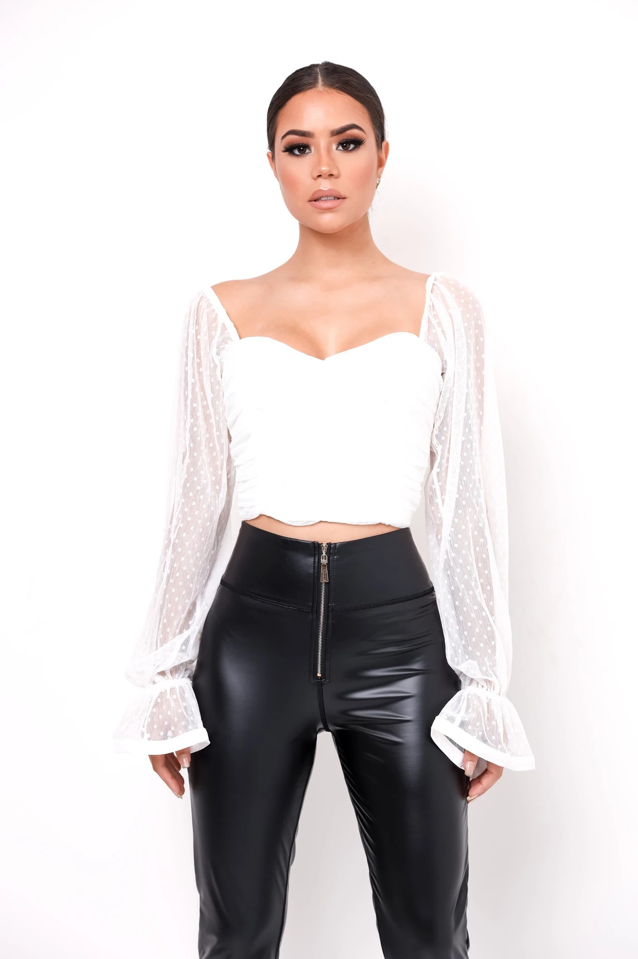 Title 12, Chiffon Mesh Gauze Dot Wrap Top