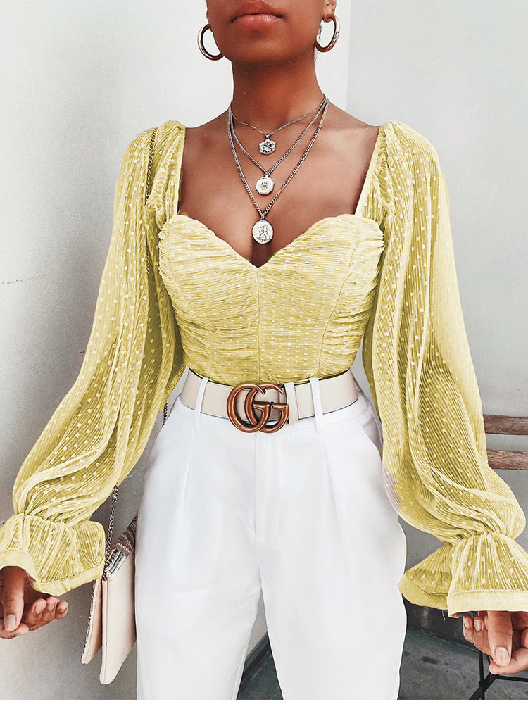 Title 13, Chiffon Mesh Gauze Dot Wrap Top