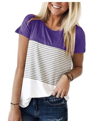 Title 2, Short Sleeve Nursing Top Striped Color Block T-...