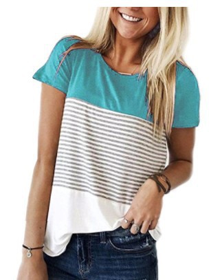 Title 3, Short Sleeve Nursing Top Striped Color Block T-...