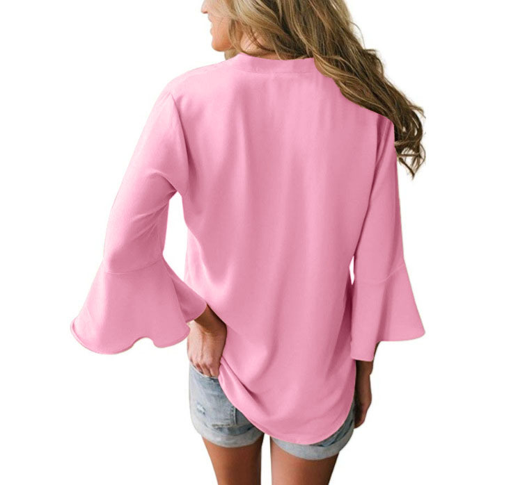 Title 4, V-neck ruffle sleeve loose chiffon shirt. Offer...