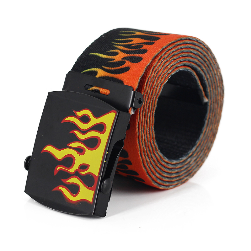 Title 1, Flame print canvas belt for men and women. Dura...