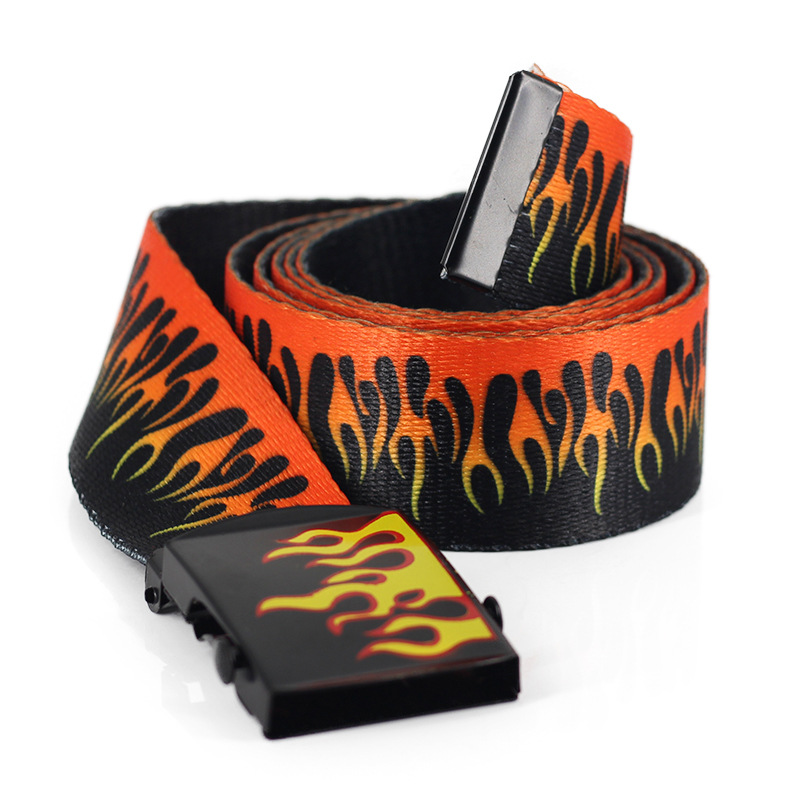 Title 3, Flame print canvas belt for men and women. Dura...