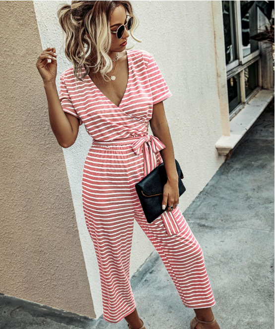 Title 3, Striped V-neck short sleeve jumpsuit