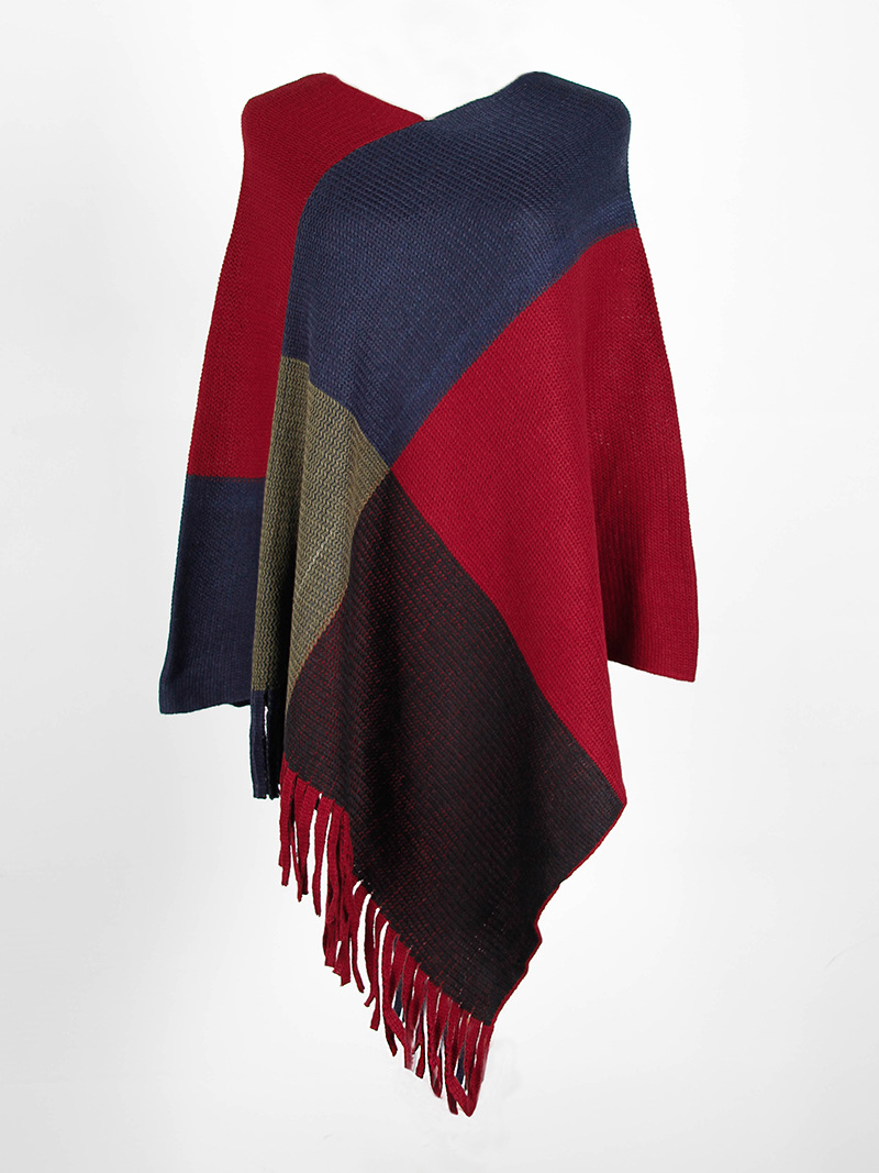 Title 9, Damen Cape Schal mit Fransen und Colorblock Man...