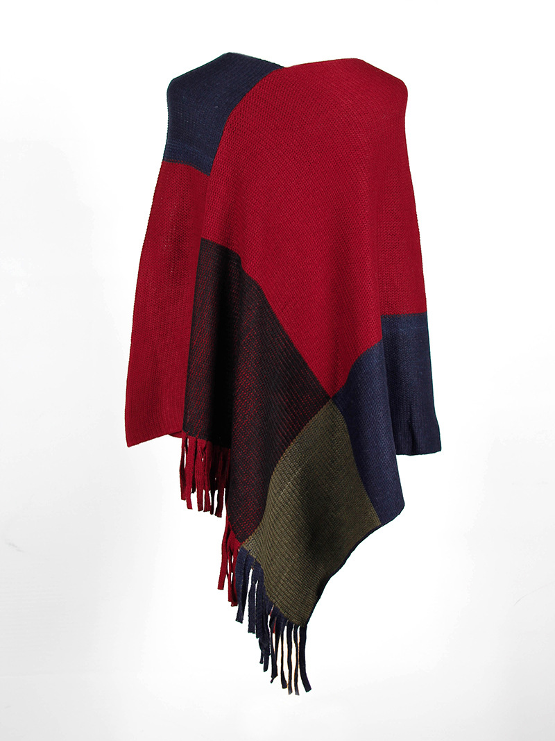 Title 10, Damen Cape Schal mit Fransen und Colorblock Man...