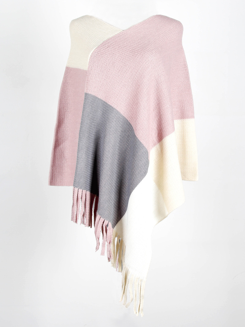 Title 11, Damen Cape Schal mit Fransen und Colorblock Man...