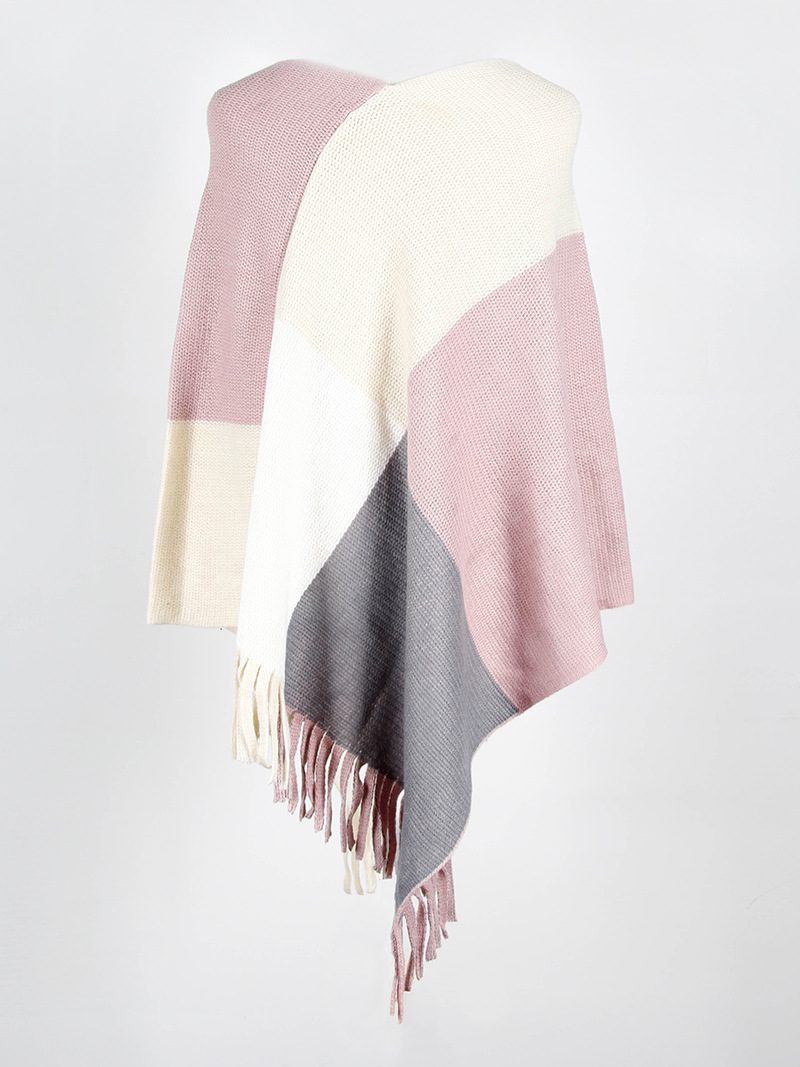 Title 12, Damen Cape Schal mit Fransen und Colorblock Man...