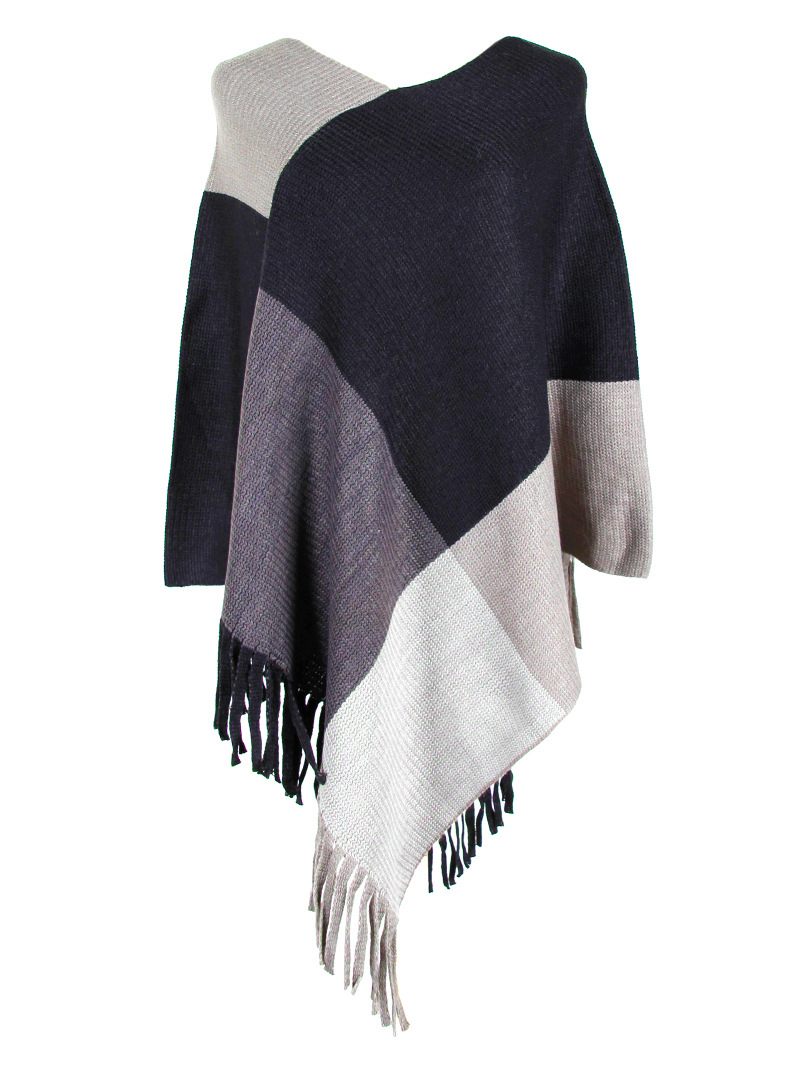 Title 13, Damen Cape Schal mit Fransen und Colorblock Man...