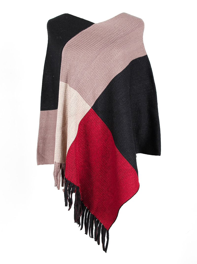 Title 15, Damen Cape Schal mit Fransen und Colorblock Man...