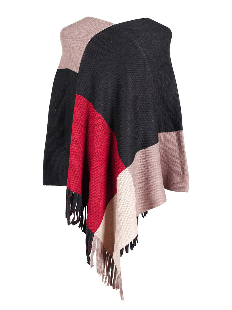 Title 16, Damen Cape Schal mit Fransen und Colorblock Man...