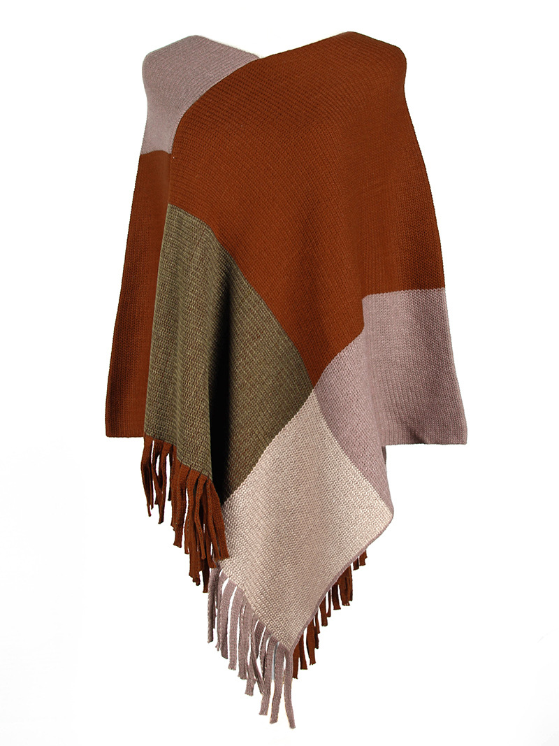 Title 17, Damen Cape Schal mit Fransen und Colorblock Man...